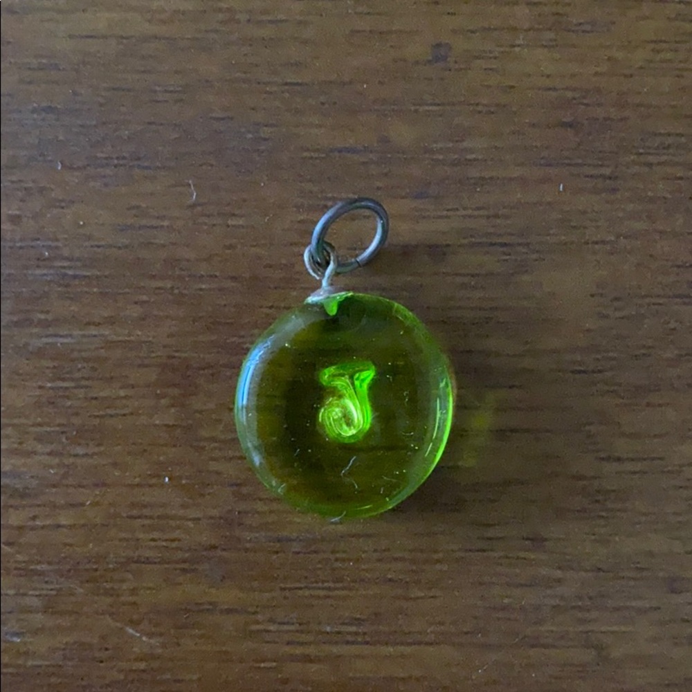 🦋 Green, glass “J” pendant